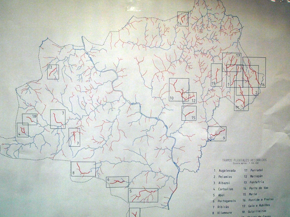 Plano de Lugo no que se sinalan os treitos estudados (recadros)